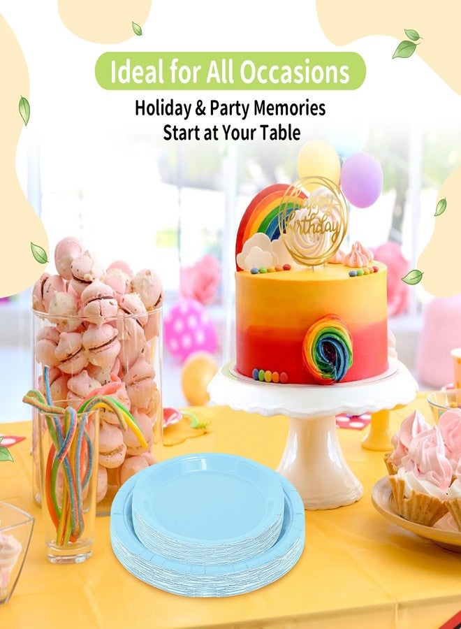 LANLISA 50 Light Blue Paper Plates Disposable Set Includes 25-9" & 25-7" Dessert Plates Disposable Birthday Cake Paper Plates For Party Supplies - Image 2