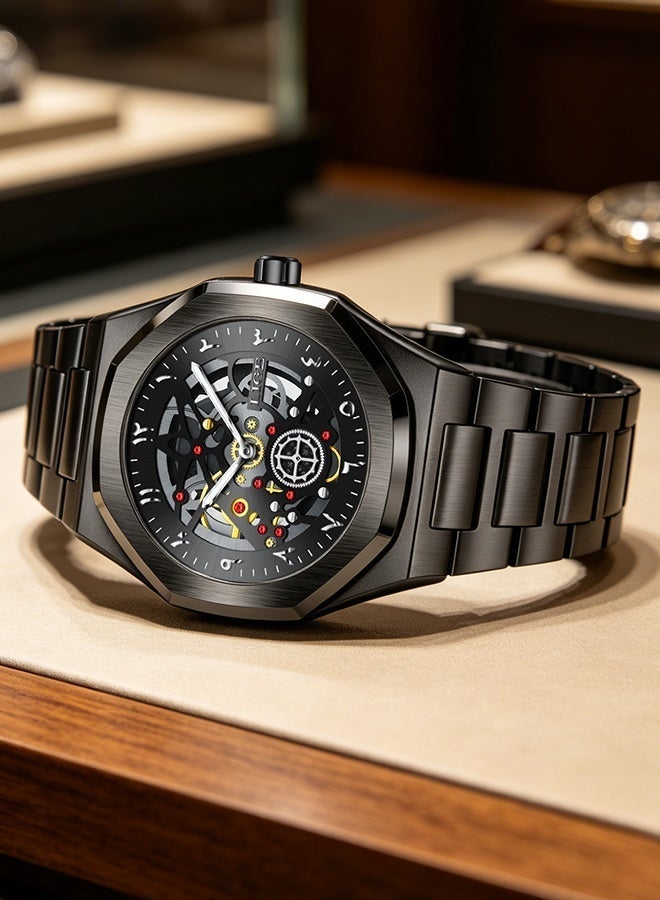 LIGE 2026 Top Luxury Quartz Wristwatches Fashion Arabic Dial Design Mens Watch Waterproof Luminous Stainless Steel Strap Business Watches Men All Black - Image 2
