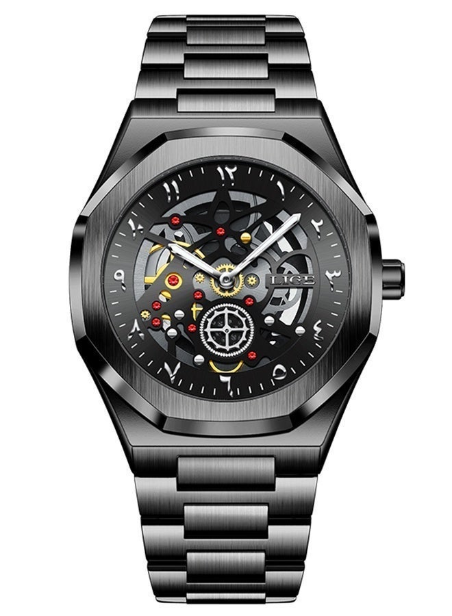 LIGE 2026 Top Luxury Quartz Wristwatches Fashion Arabic Dial Design Mens Watch Waterproof Luminous Stainless Steel Strap Business Watches Men All Black - Image 4