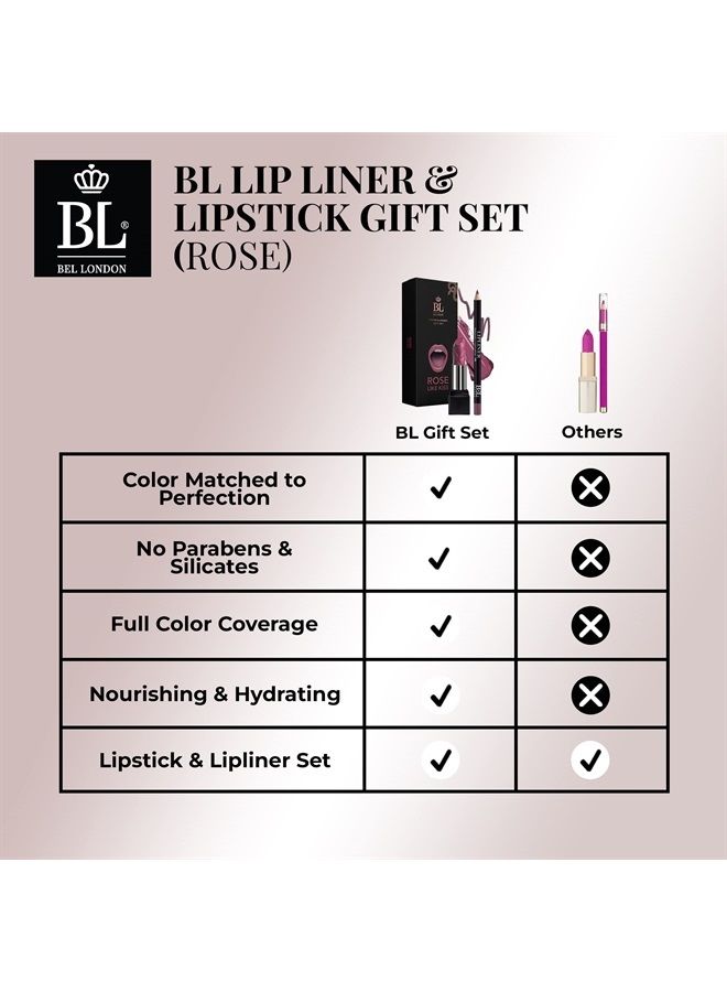 BL Color Matched Lip Liner & Lipstick Set (Rose) - Full-Coverage Argan Long Lasting Lipstick and Lip Liner Set With Natural Oils for Nourishment, Hydration, & Protection - Chemical-Free - Image 5