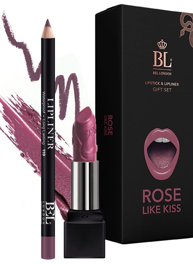 BL Color Matched Lip Liner & Lipstick Set (Rose) - Full-Coverage Argan Long Lasting Lipstick and Lip Liner Set With Natural Oils for Nourishment, Hydration, & Protection - Chemical-Free - Image 1