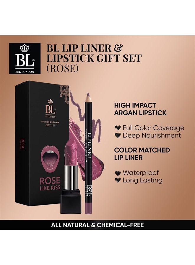 BL Color Matched Lip Liner & Lipstick Set (Rose) - Full-Coverage Argan Long Lasting Lipstick and Lip Liner Set With Natural Oils for Nourishment, Hydration, & Protection - Chemical-Free - Image 2