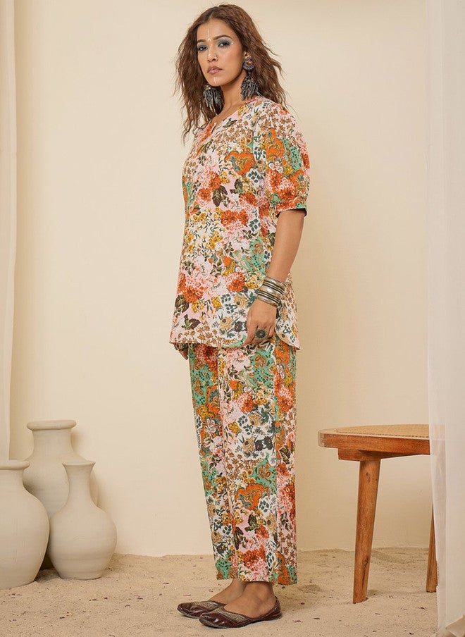 WineRed Printed Cotton Co-Ords Set For Women - Image 4