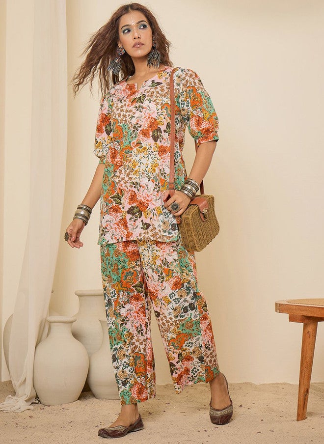 WineRed Printed Cotton Co-Ords Set For Women - Image 1
