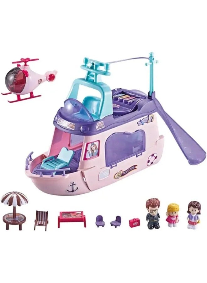 حديقة الألعاب مجموعة لعب اليخوت وطائرات الهليكوبتر العصرية للسفر - إكسسوارات سفر فاخرة للأطفال | سلسلة لعب الأدوار في سفري الأول - 48x13.5x27 سم - Image 1