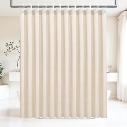 Ga-Geetopia Linen Textured Shower Curtain Set with Hooks, Boho Farmhouse Bath Shower Curtains for Beige Bathroom Neutral Cloth, Hotel Luxury, Weighted Hem, 72W x 72L, Cream - Image 1