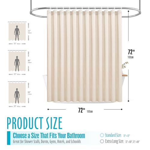 Ga-Geetopia Linen Textured Shower Curtain Set with Hooks, Boho Farmhouse Bath Shower Curtains for Beige Bathroom Neutral Cloth, Hotel Luxury, Weighted Hem, 72W x 72L, Cream - Image 2