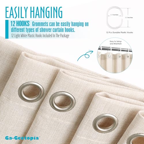 Ga-Geetopia Linen Textured Shower Curtain Set with Hooks, Boho Farmhouse Bath Shower Curtains for Beige Bathroom Neutral Cloth, Hotel Luxury, Weighted Hem, 72W x 72L, Cream - Image 3