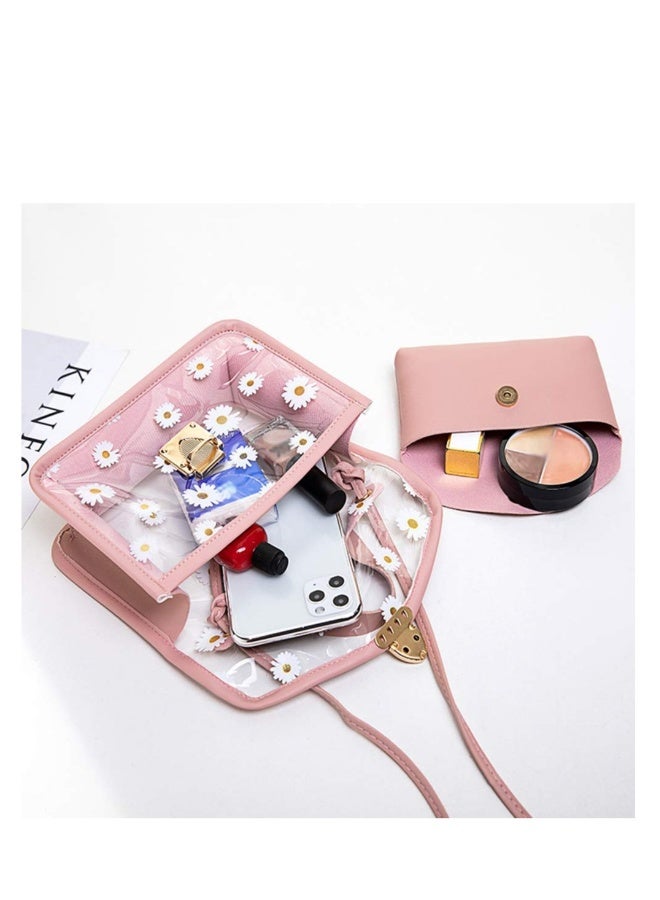 Flower Daisy Women Crossbody, Clear Crossbody Bag with Hardware Chain, Fashion Lovely Handbag, Suitable for Girl Women Gift (Pink) - Image 5