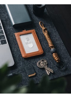 VULKIT Id Badge Holder With Lanyard For Women And Men Vertical Leather Badge Holder With Clear Id Window Card Holder Slot And Money Pocket Brown  - Image 5