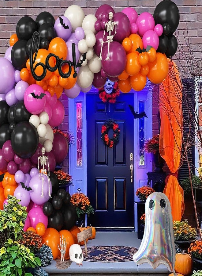 Isndare Halloween Balloons Arch Pink Purple Black Orange Balloons Garland Boo Ghost Foil Balloon 3D Bat Stickers Wine Rose Red Latex Helium Balloon Witch Halloween Birthday Party Decorations Bridal Shower - Image 4