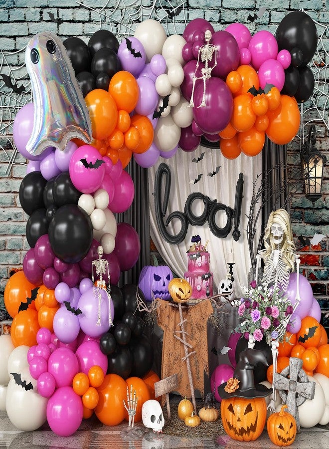 Isndare Halloween Balloons Arch Pink Purple Black Orange Balloons Garland Boo Ghost Foil Balloon 3D Bat Stickers Wine Rose Red Latex Helium Balloon Witch Halloween Birthday Party Decorations Bridal Shower - Image 1
