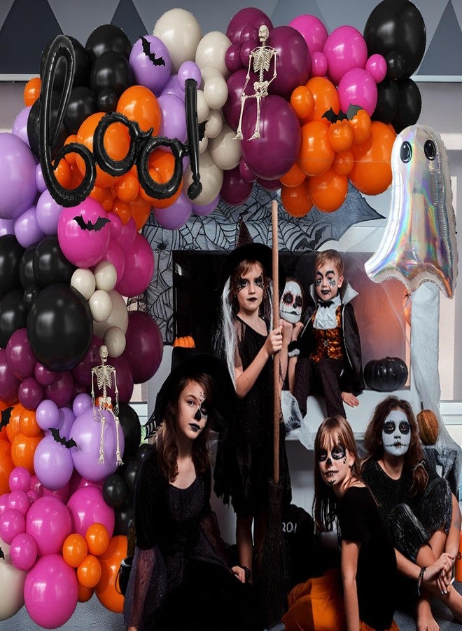 Isndare Halloween Balloons Arch Pink Purple Black Orange Balloons Garland Boo Ghost Foil Balloon 3D Bat Stickers Wine Rose Red Latex Helium Balloon Witch Halloween Birthday Party Decorations Bridal Shower - Image 5