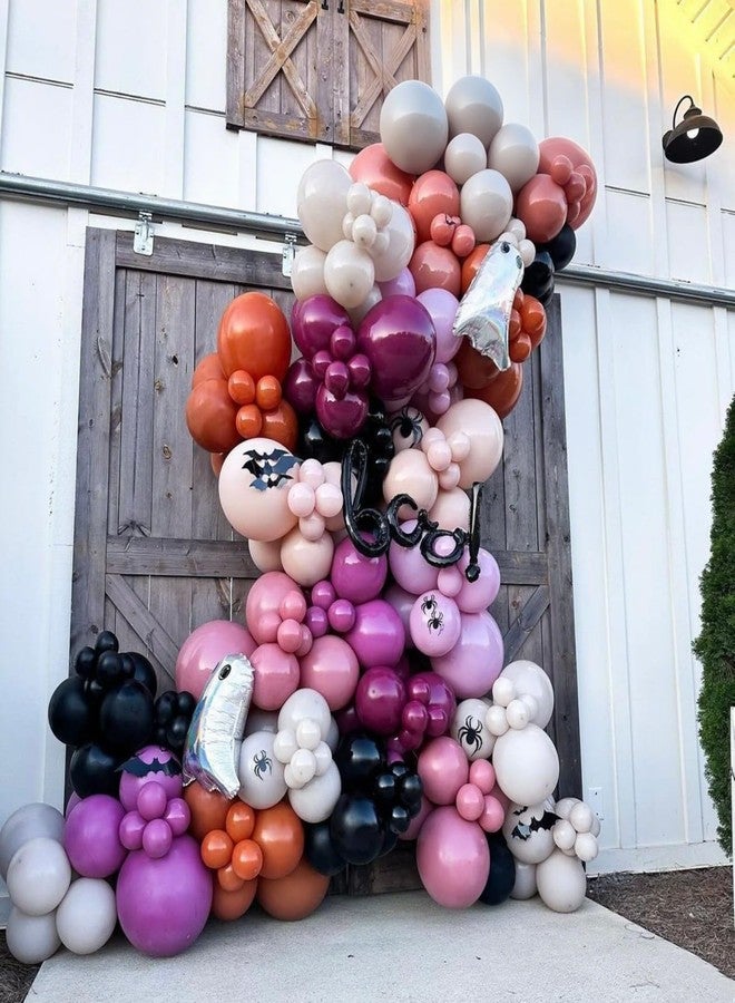 Isndare Halloween Balloons Arch Pink Purple Black Orange Balloons Garland Boo Ghost Foil Balloon 3D Bat Stickers Wine Rose Red Latex Helium Balloon Witch Halloween Birthday Party Decorations Bridal Shower - Image 3
