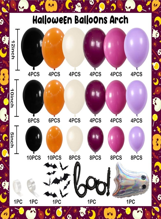 Isndare Halloween Balloons Arch Pink Purple Black Orange Balloons Garland Boo Ghost Foil Balloon 3D Bat Stickers Wine Rose Red Latex Helium Balloon Witch Halloween Birthday Party Decorations Bridal Shower - Image 2