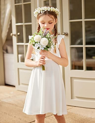 Arshiner Girls Dress Summer Ruffle Sleeve Mesh A Line Casual Party Dresses with Pockets 11-12 Years White - Image 4