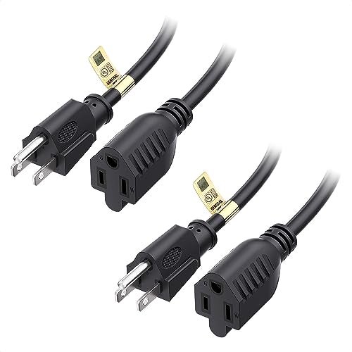 Cable Matters [UL Listed] Cable Matters 2-Pack 16 AWG Heavy Duty 13A Power Extension Cord - 10ft, 3 Prong Power Cord Extension, NEMA 5-15P to NEMA 5-15R, Black - Image 1