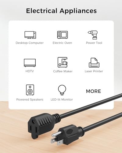 Cable Matters [UL Listed] Cable Matters 2-Pack 16 AWG Heavy Duty 13A Power Extension Cord - 10ft, 3 Prong Power Cord Extension, NEMA 5-15P to NEMA 5-15R, Black - Image 4
