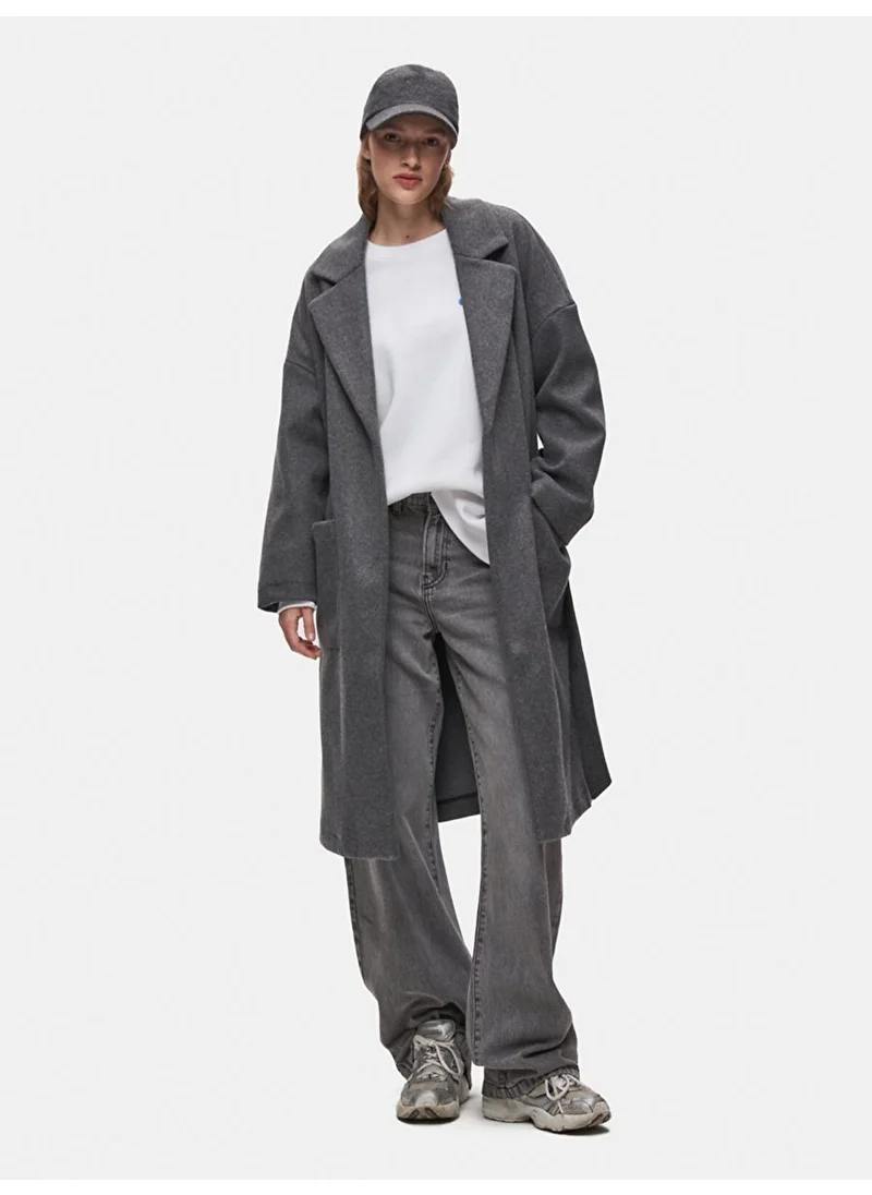 إل تي بي Plain Cuban Collar Long Sleeve Gray Coat