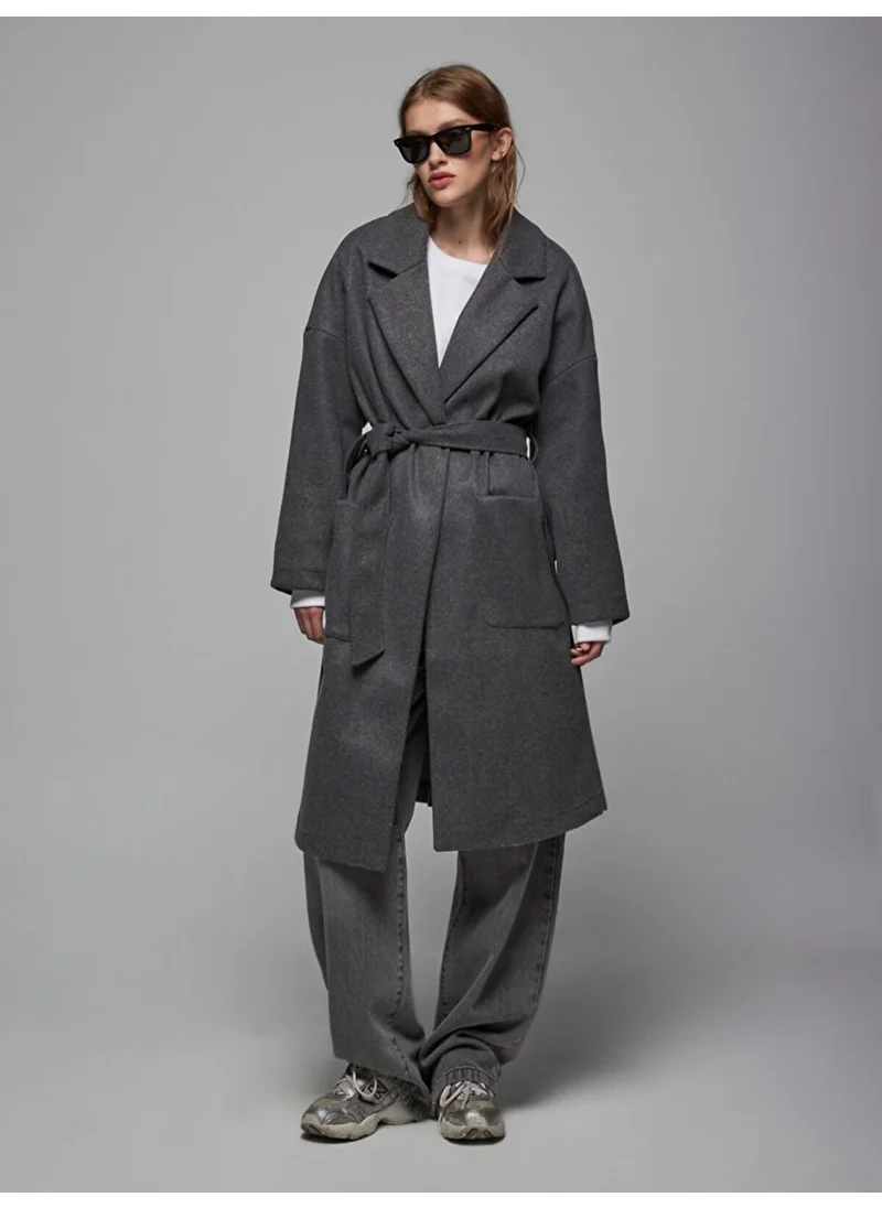 إل تي بي Plain Cuban Collar Long Sleeve Gray Coat