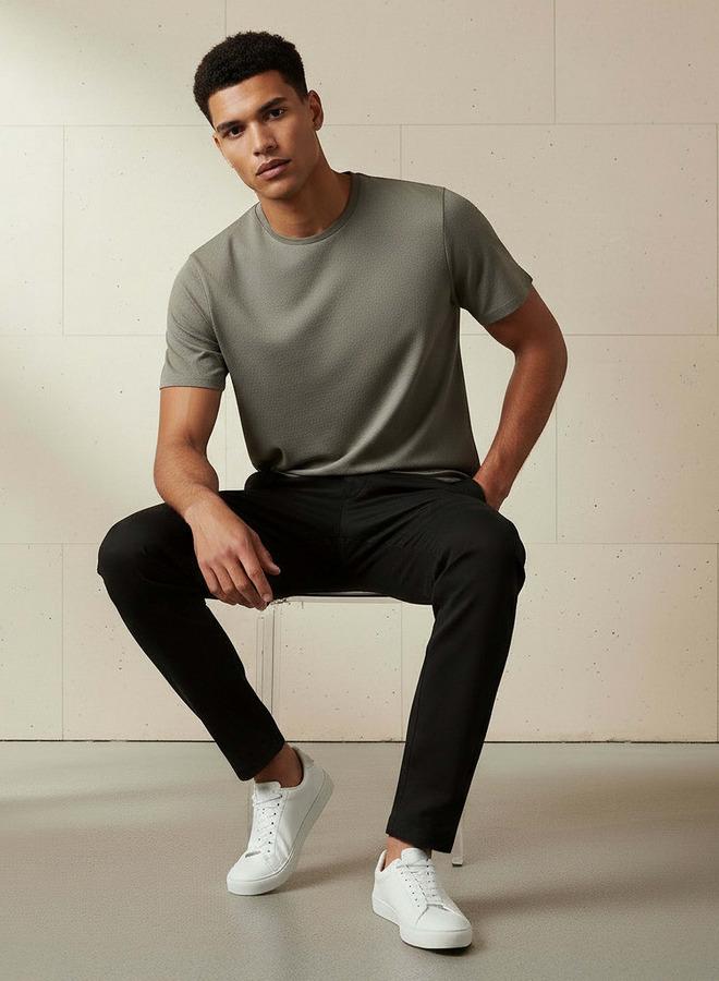 Iconic Men Slim Fit Crew Neck Short Sleeves Popcorn Textured T shirt - Image 5