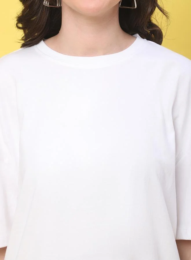Styli Women White Solid Oversized T-Shirt By Door74