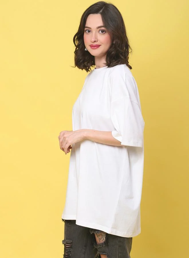 Styli Women White Solid Oversized T-Shirt By Door74