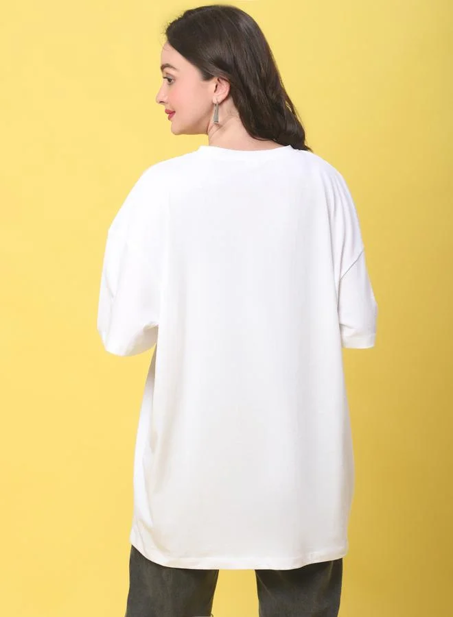 Styli Women White Solid Oversized T-Shirt By Door74