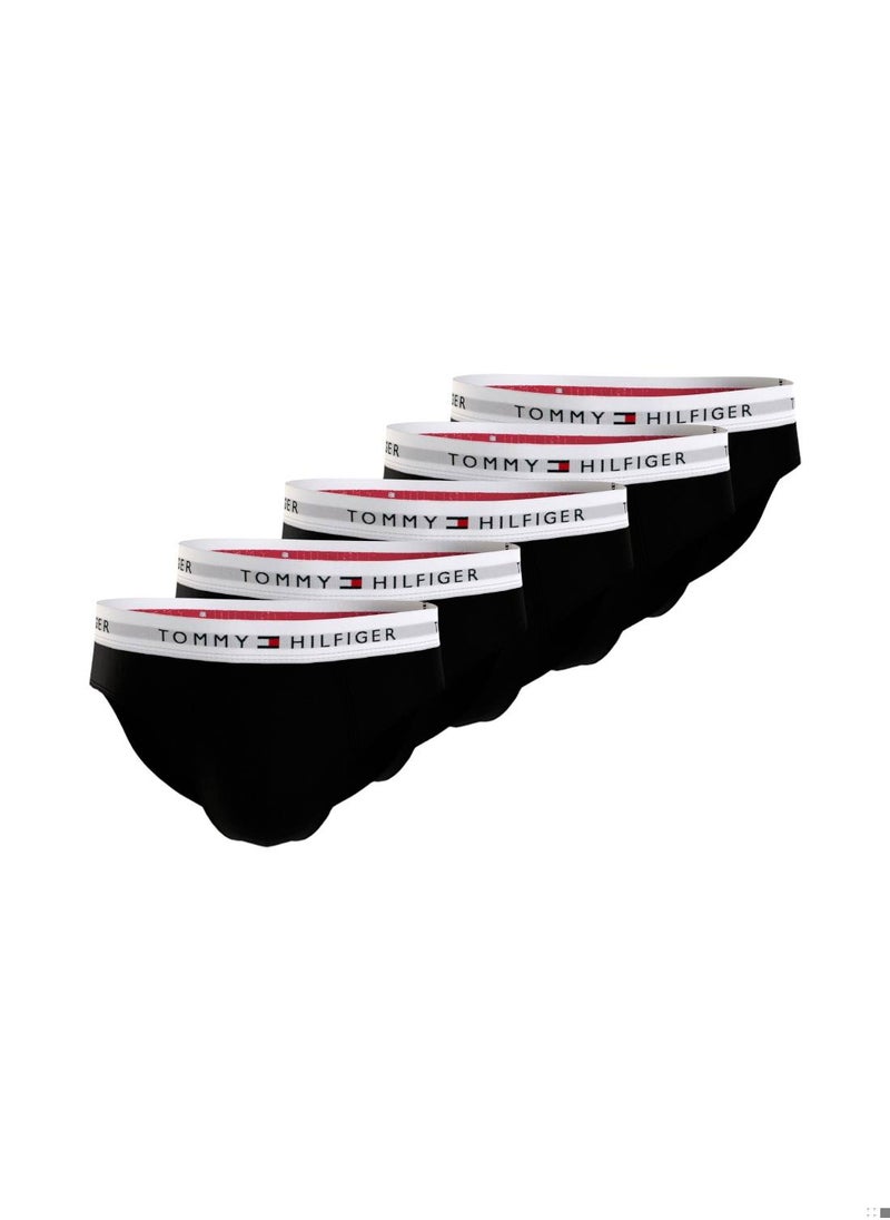 TOMMY HILFIGER Men's 5-Pack Signature Logo Waistband Briefs - Cotton, Black  - Image 1