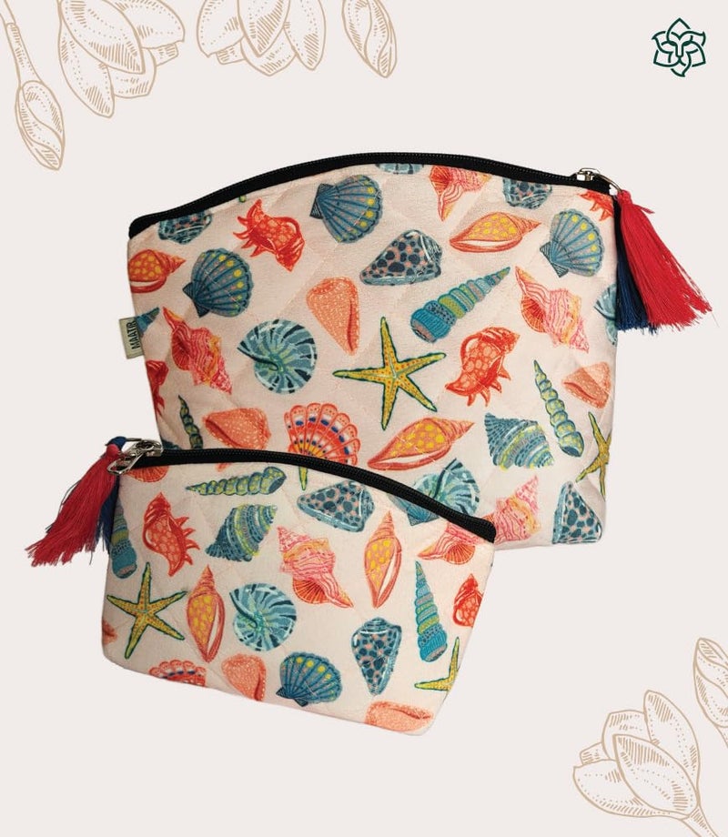 MaatirDesigns Maatir Seashell Art Print MultiPurpose Waterproof Travel Cosmetic Toiletry Pouches  Set of 2 - Image 2