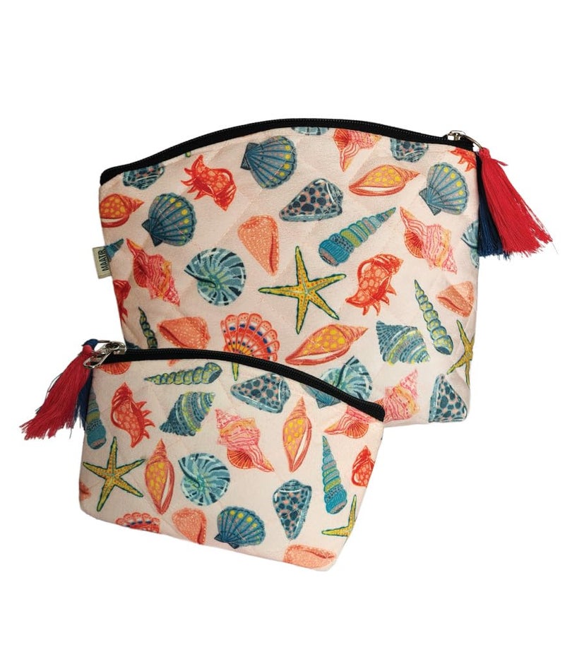 MaatirDesigns Maatir Seashell Art Print MultiPurpose Waterproof Travel Cosmetic Toiletry Pouches  Set of 2 - Image 1