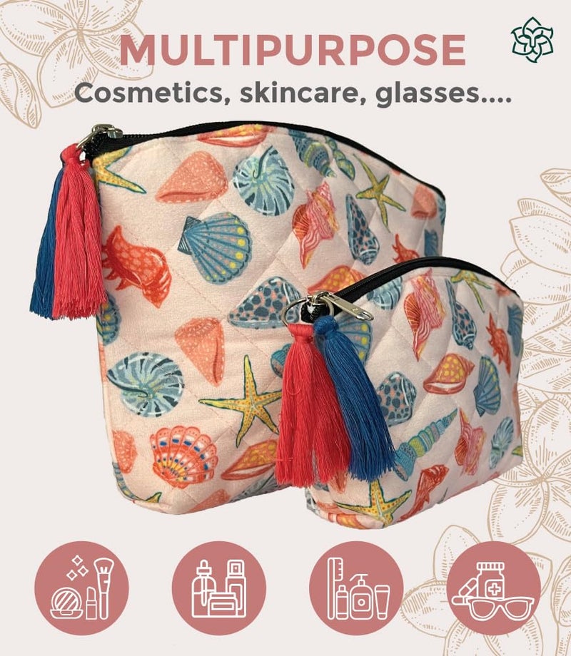 MaatirDesigns Maatir Seashell Art Print MultiPurpose Waterproof Travel Cosmetic Toiletry Pouches  Set of 2 - Image 4