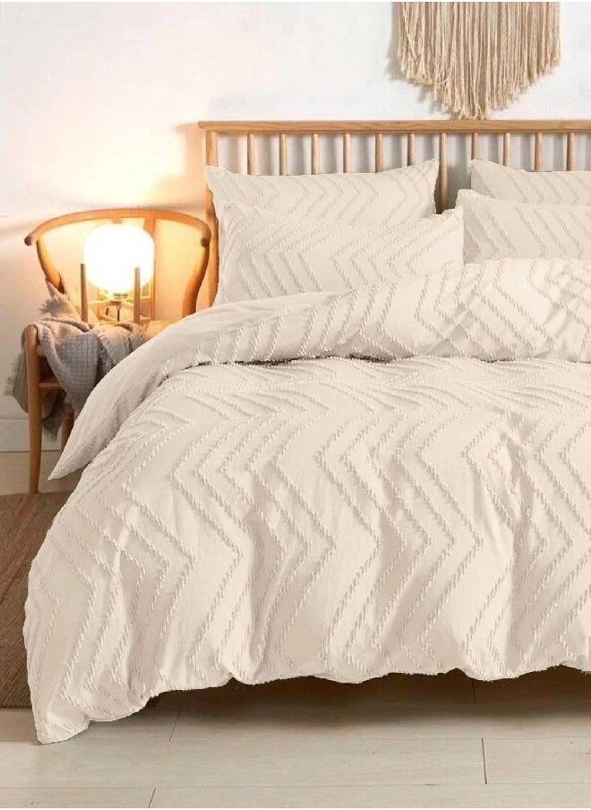 NANKO Nanko King Comforter Set Beige Tufted Jacquard Boho Soft Shabby Chic Reversible Down Alternative Microfiber Bedding - All Season Duvet Bohemia Farmhouse Bed Sets Women Men Size 104 x 90 3pc, Cream Tan  - Image 2
