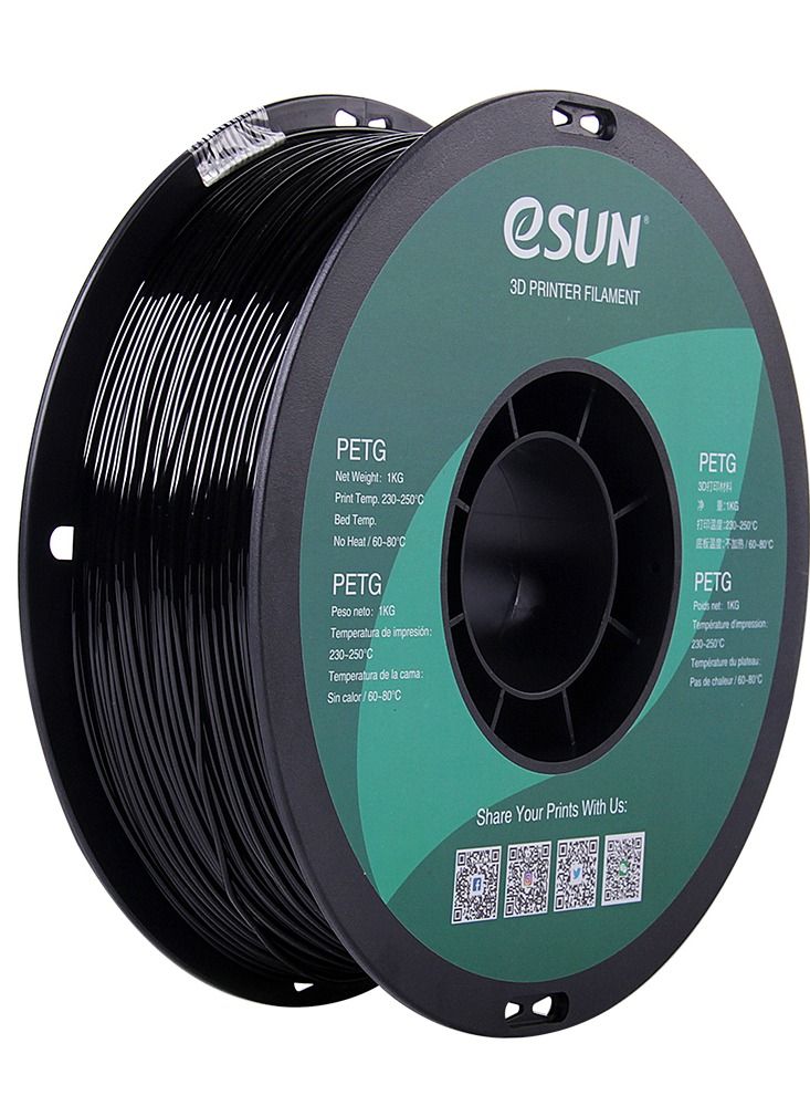 Esun 3D Printer Filament PETG 1.75 mm Dimensional Accuracy +/- 0.05 mm 1 Kg (2.2 lbs) Spool 3D Printing Material for 3D Printers – Solid Black - Image 1