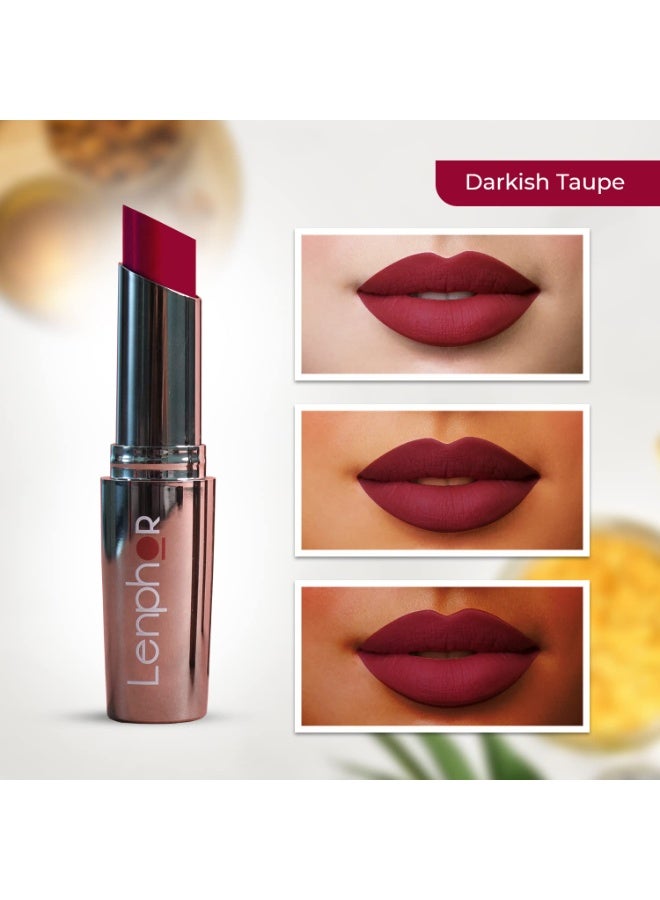 Lenphor Treasure Matte Lipstick, Long Lasting Lipstick  Darkish Taupe, 3gm - Image 2