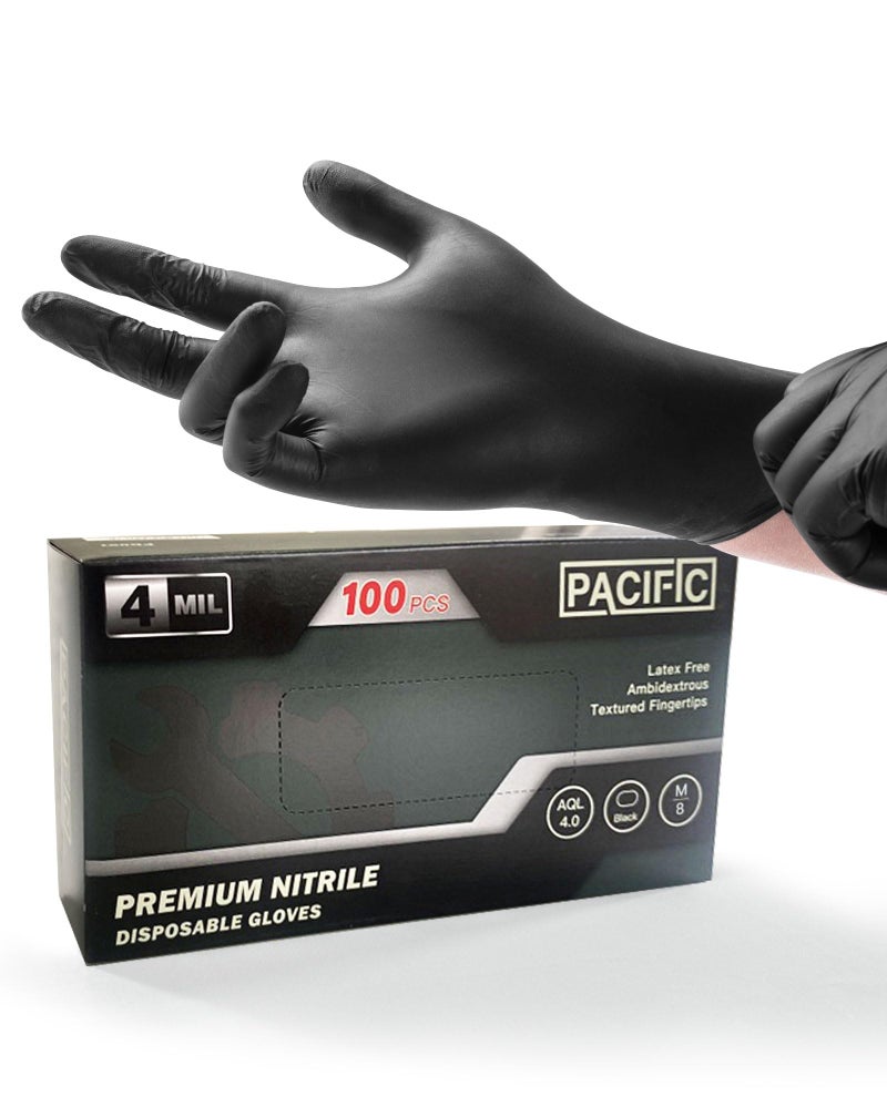 PACIFIC PPE 4 mil Black Nitrile Disposable Gloves, Food-Safe, Latex-Free, Cleaning, Cooking Gloves, Medium - Image 1