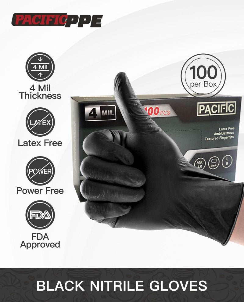 PACIFIC PPE 4 mil Black Nitrile Disposable Gloves, Food-Safe, Latex-Free, Cleaning, Cooking Gloves, Medium - Image 2
