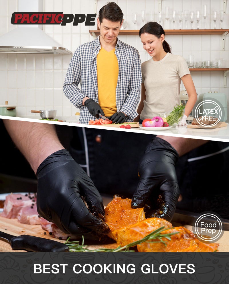 PACIFIC PPE 4 mil Black Nitrile Disposable Gloves, Food-Safe, Latex-Free, Cleaning, Cooking Gloves, Medium - Image 3