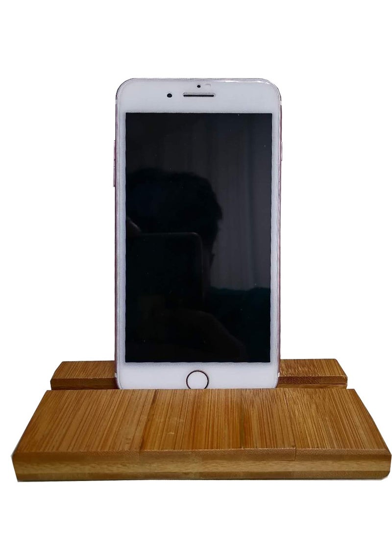 حامل الهاتف الخلوي الخشبي من الخيزران FFD - تصميم أنيق ومتعدد الاستخدامات للمكتب أو المطبخ أو المدرسة - متوافق مع جميع الهواتف الذكية - Image 1