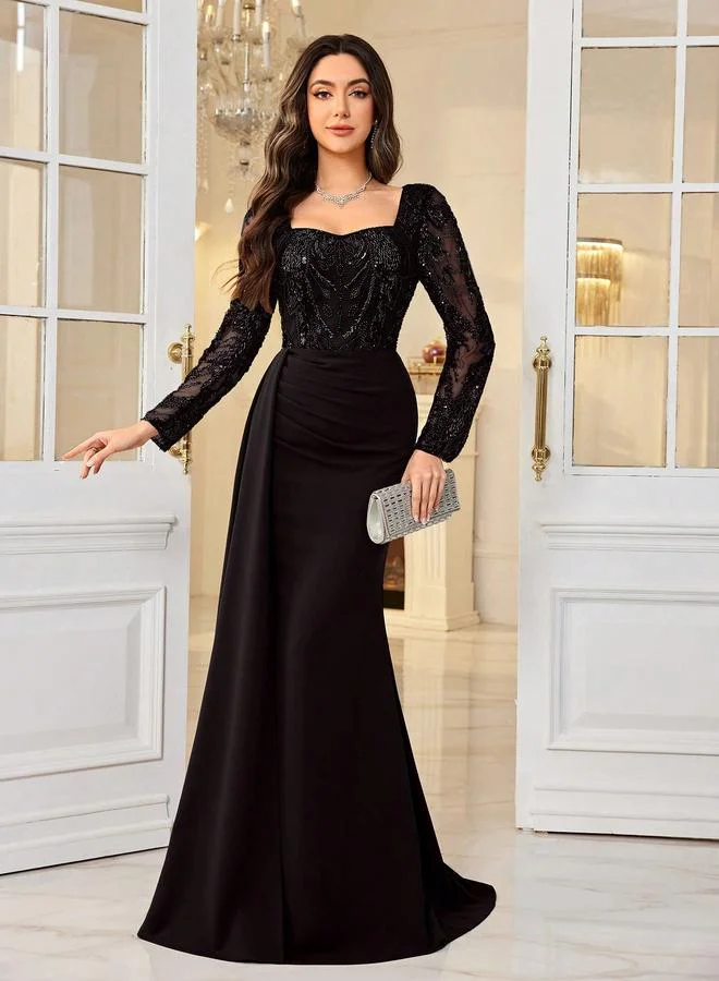 Supgir Black Sequin Bodice Maxi Dress