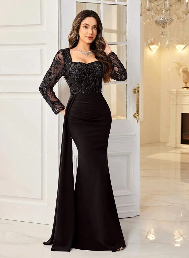 Supgir Black Sequin Bodice Maxi Dress