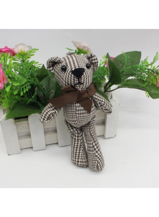 Houndstooth Bowen Bear Doll Bow Tie Teddy Bear Keychain Pendant Fabric Long-legged Bear Plush Toy Doll-Color:Brown Without Hand Rope-Height:15cm Small  - Image 1