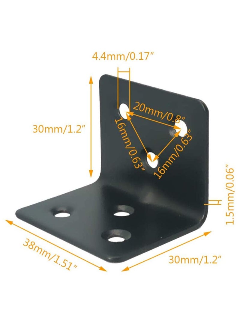 Heavy Duty Black Stainless Steel L Shape Shelf Brackets 12Pcs Right Angle Corner Supports 38x30x30mm  - Image 2
