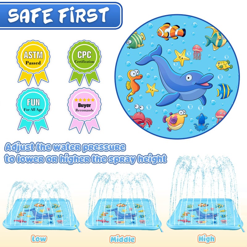 Growsland Splash Pad for Toddlers, Outdoor Sprinkler for Kids, 67" Summer Water Toys Inflatable Wading Baby Pool Fun Gifts for 3 4 5 6 7 8 9 Years Old Boy Girl Backyard Garden Lawn Outdoor Games - Image 3