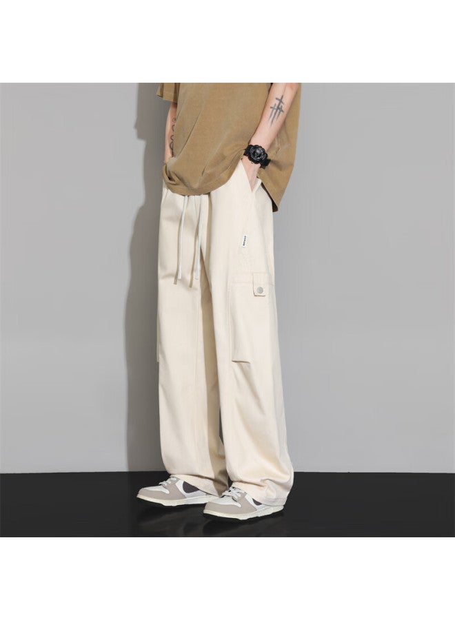 Homlean American Style Curved Blade Casual Pants Men Autumn Winter Fleece Lined Loose Straight Fit High Waist Versatile Trousers Hk62jr Khaki M - Image 1