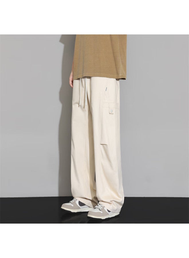 Homlean American Style Curved Blade Casual Pants Men Autumn Winter Fleece Lined Loose Straight Fit High Waist Versatile Trousers Hk62jr Khaki M - Image 2