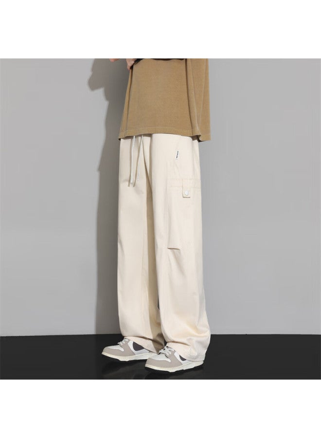 Homlean American Style Curved Blade Casual Pants Men Autumn Winter Fleece Lined Loose Straight Fit High Waist Versatile Trousers Hk62jr Khaki M - Image 4