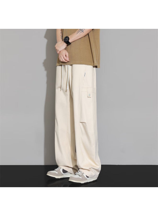 Homlean American Style Curved Blade Casual Pants Men Autumn Winter Fleece Lined Loose Straight Fit High Waist Versatile Trousers Hk62jr Khaki M - Image 3