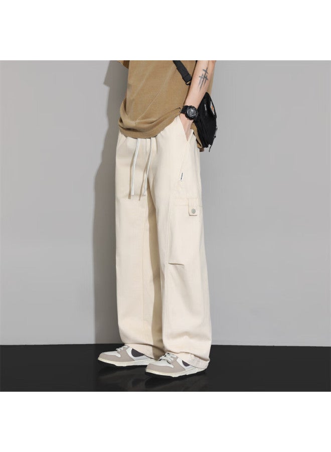 Homlean American Style Curved Blade Casual Pants Men Autumn Winter Fleece Lined Loose Straight Fit High Waist Versatile Trousers Hk62jr Khaki M - Image 5