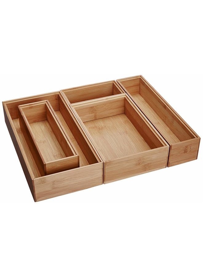 Lipper International 88005 صناديق تنظيم الأدراج من الخيزران، أحجام متنوعة، مجموعة مكونة من 5 قطع - Image 1